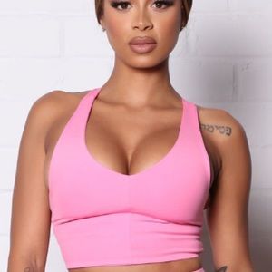 Flaunt It Active Compression Lace Up Crop Tank - Pink Size Medium
